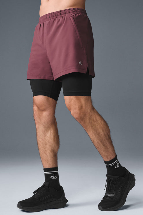 alo Men's 5" Revival 2-in-1 Short - Burgundy Truffle/Black