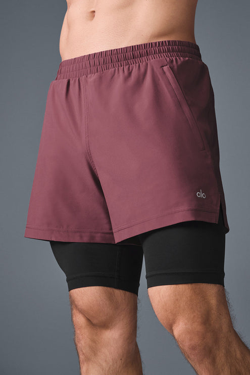 alo Men's 5" Revival 2-in-1 Short - Burgundy Truffle/Black