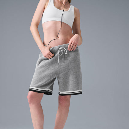 alo Women's 7" Sports Club Sweater Knit Basketball Short - Athletic Heather Grey