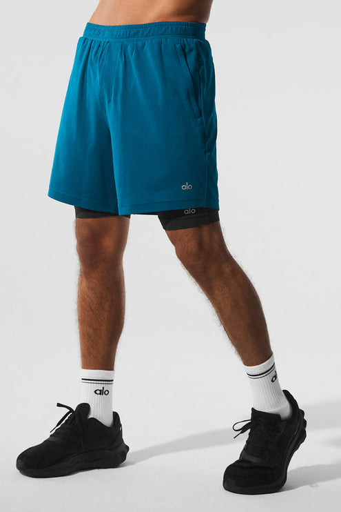 alo Men's Conquer React 2-In-1 Performance Short - Eclipse Blue/Black