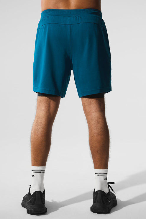 alo Men's Conquer React 2-In-1 Performance Short - Eclipse Blue/Black