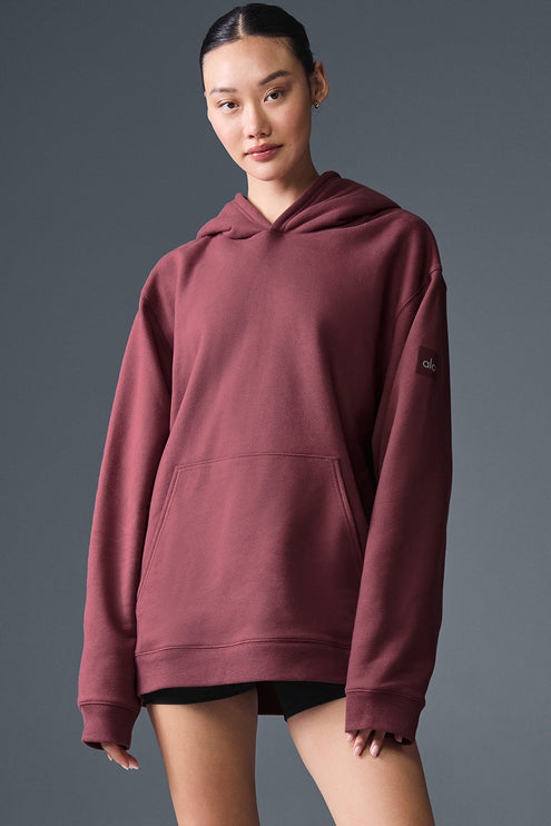 alo Women's Renown Heavy Weight Hoodie - Burgundy Truffle