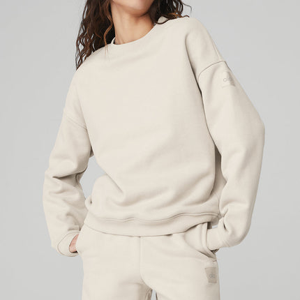alo Women's Renown Heavy Weight Crew Neck Pullover - Bone