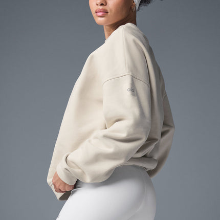 alo Women's Renown Heavy Weight Crew Neck Pullover - Bone