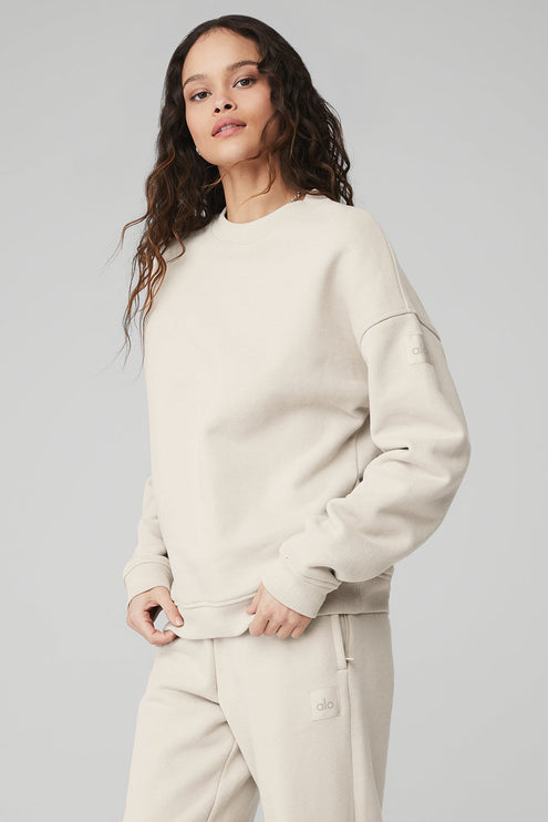 alo Women's Renown Heavy Weight Crew Neck Pullover - Bone