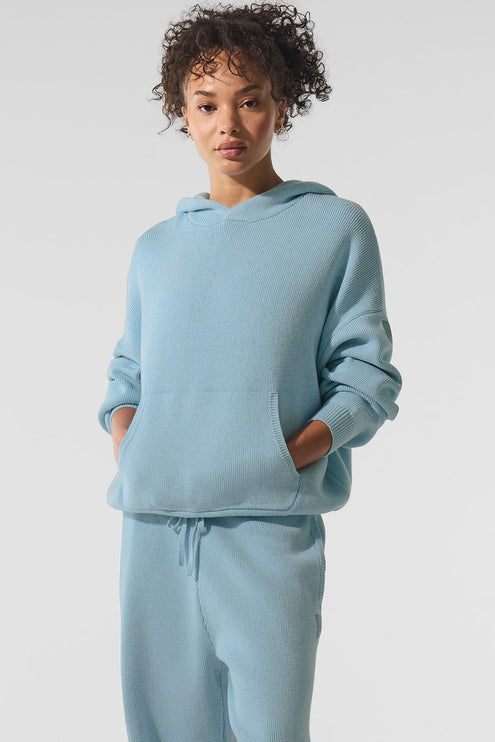 alo Women's Scholar Hooded Sweater - Celestial Blue Heather