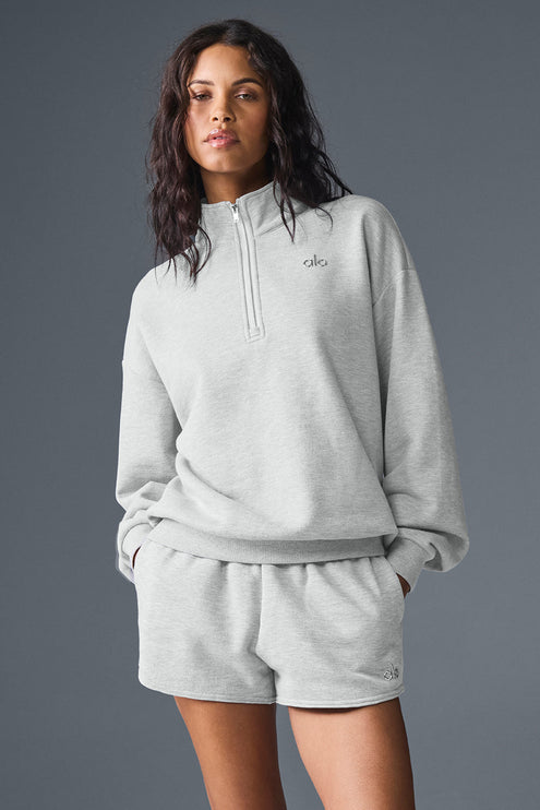 alo Women's Accolade 1/4 Zip Pullover - Athletic Heather Grey