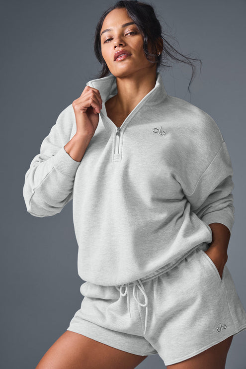 alo Women's Accolade 1/4 Zip Pullover - Athletic Heather Grey