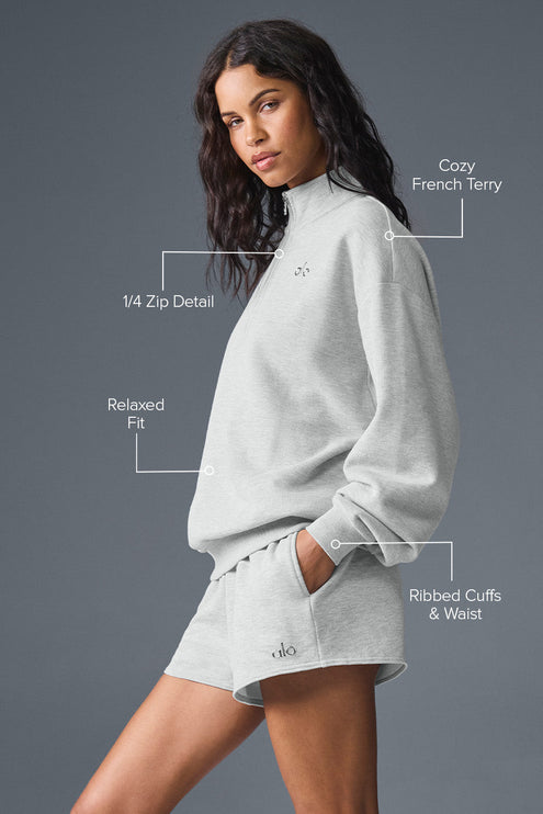alo Women's Accolade 1/4 Zip Pullover - Athletic Heather Grey