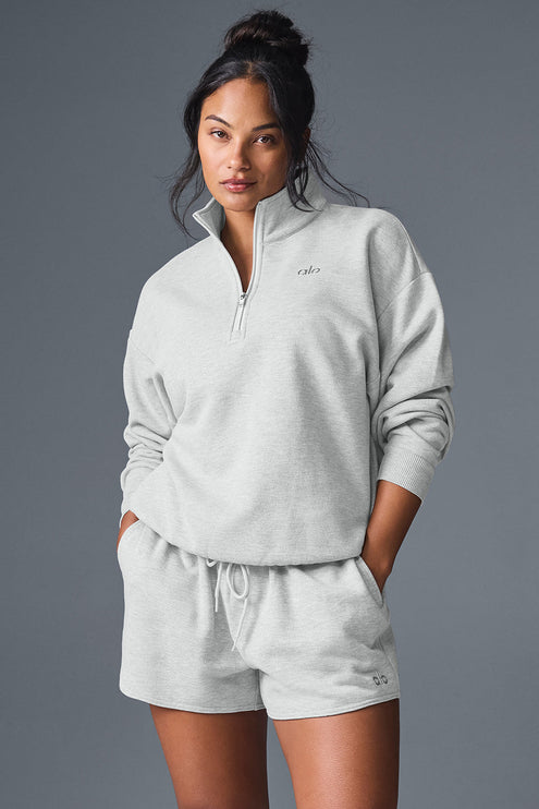 alo Women's Accolade 1/4 Zip Pullover - Athletic Heather Grey