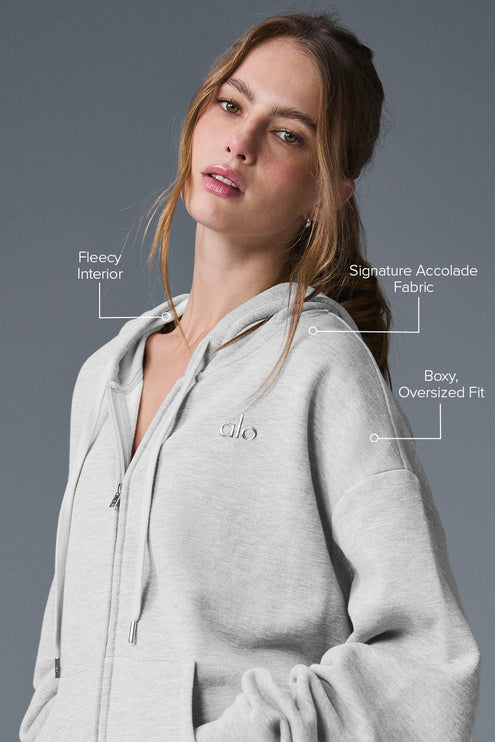 alo Women's Accolade Full Zip Hoodie - Athletic Heather Grey