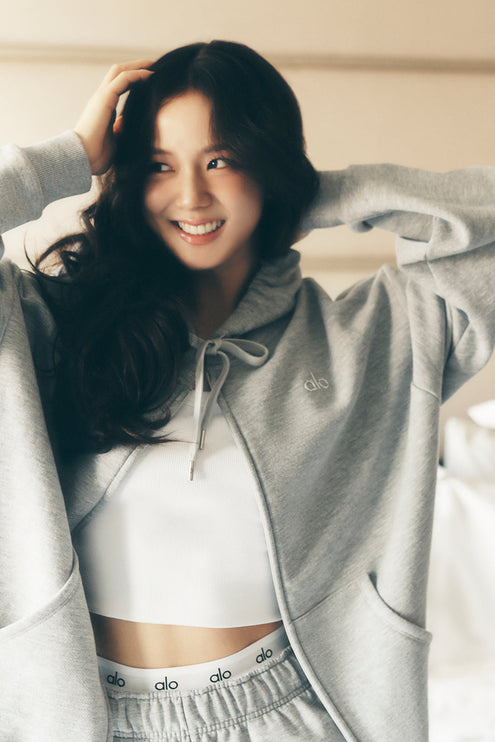 alo Women's Accolade Full Zip Hoodie - Athletic Heather Grey