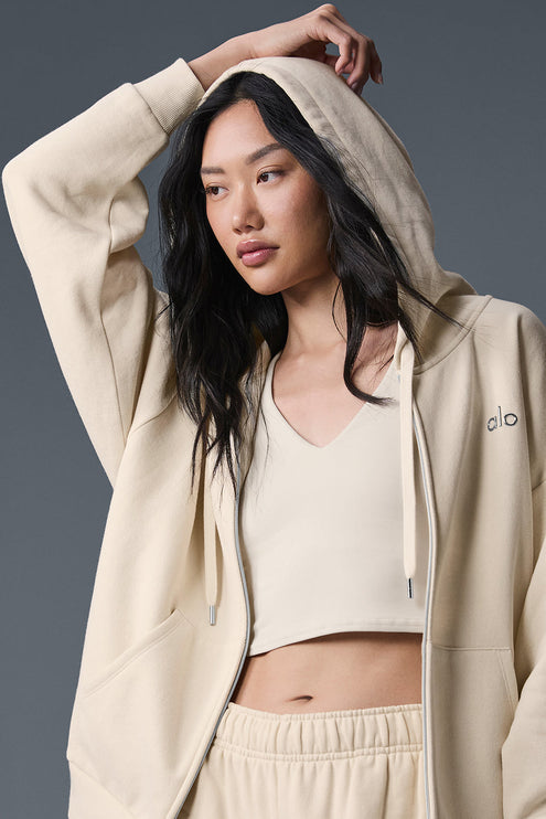 alo Women's Accolade Full Zip Hoodie - Oat Milk