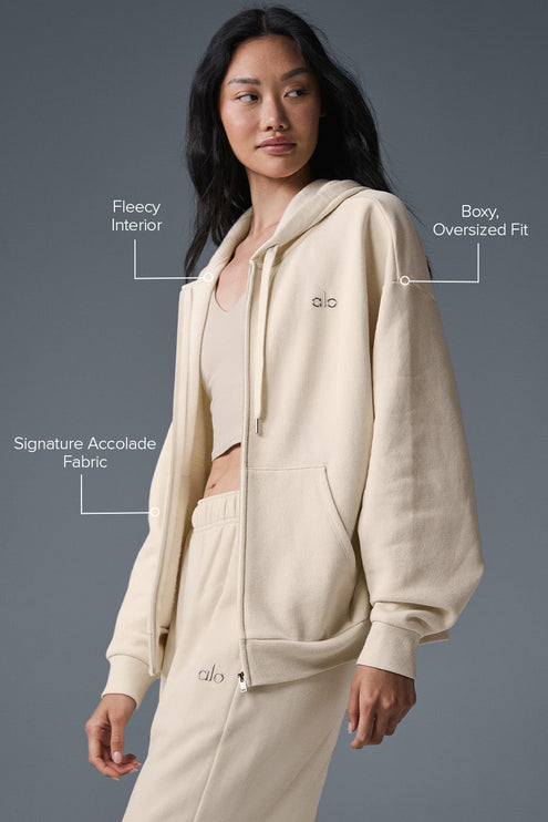 alo Women's Accolade Full Zip Hoodie - Oat Milk