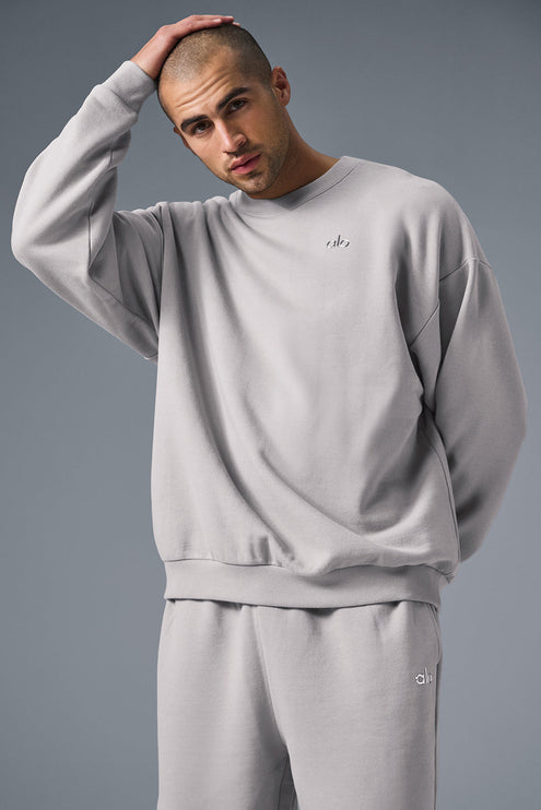 alo Men's Washed Accolade Crew Neck Pullover - Grey Sky Wash