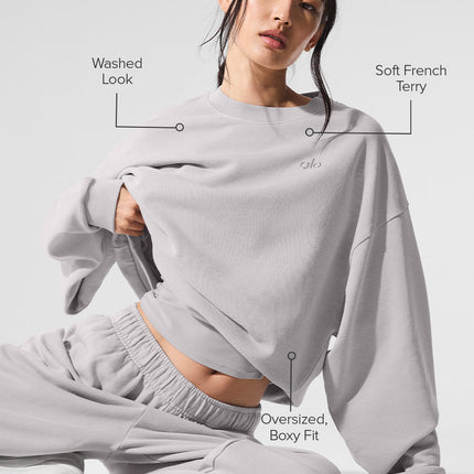 alo Women's Washed Accolade Crew Neck Pullover - Grey Sky Wash