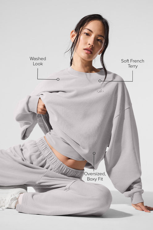 alo Women's Washed Accolade Crew Neck Pullover - Grey Sky Wash