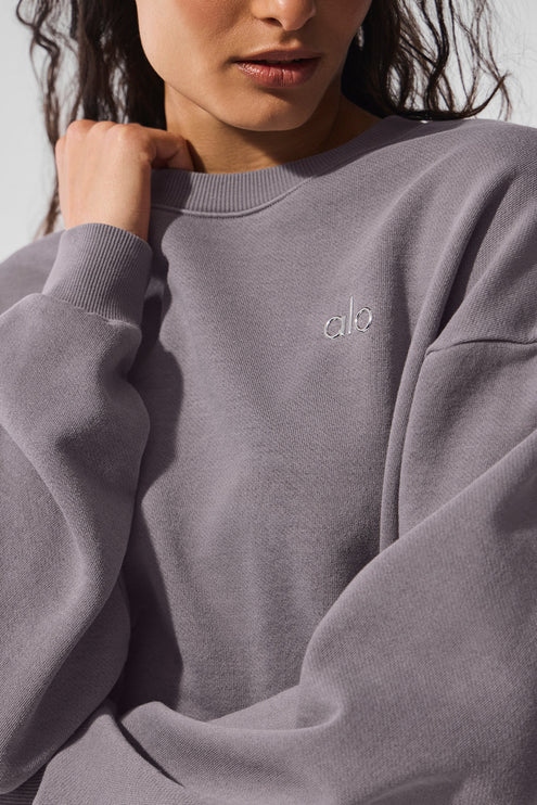 alo Women's Washed Accolade Crew Neck Pullover - Cool Grey Wash