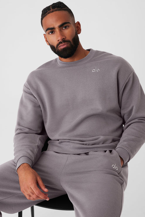 alo Men's Washed Accolade Crew Neck Pullover - Cool Grey Wash