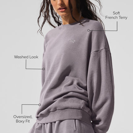 alo Women's Washed Accolade Crew Neck Pullover - Cool Grey Wash