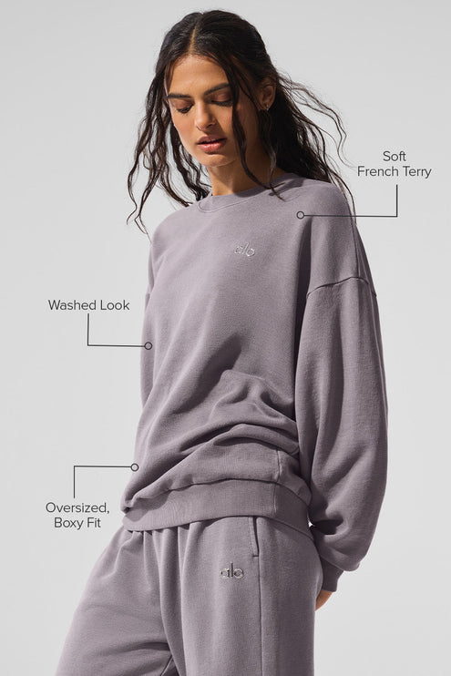 alo Women's Washed Accolade Crew Neck Pullover - Cool Grey Wash