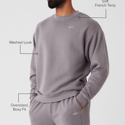 alo Men's Washed Accolade Crew Neck Pullover - Cool Grey Wash