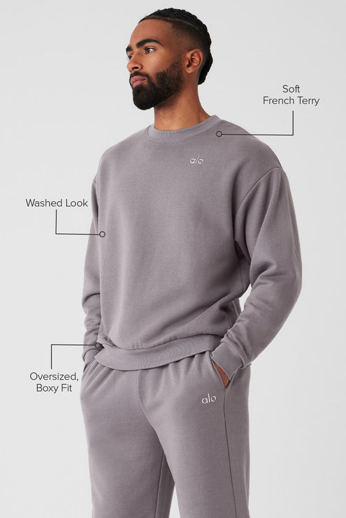 alo Men's Washed Accolade Crew Neck Pullover - Cool Grey Wash