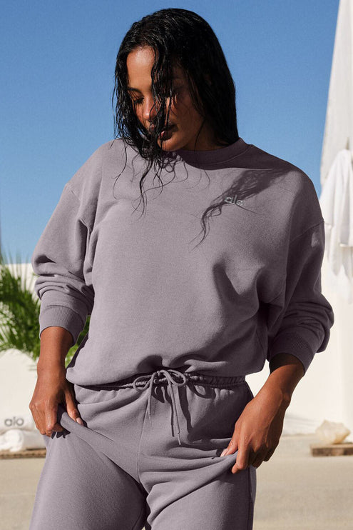 alo Women's Washed Accolade Crew Neck Pullover - Cool Grey Wash