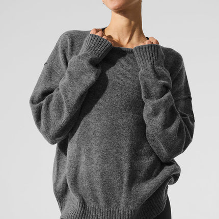 alo Women's New Class Cashmere Crewneck Sweater - Platinum Grey