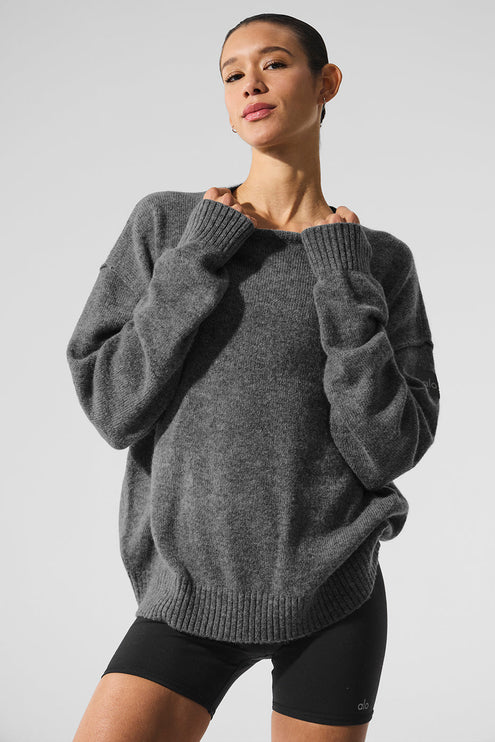 alo Women's New Class Cashmere Crewneck Sweater - Platinum Grey