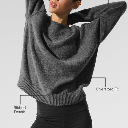 alo Women's New Class Cashmere Crewneck Sweater - Platinum Grey