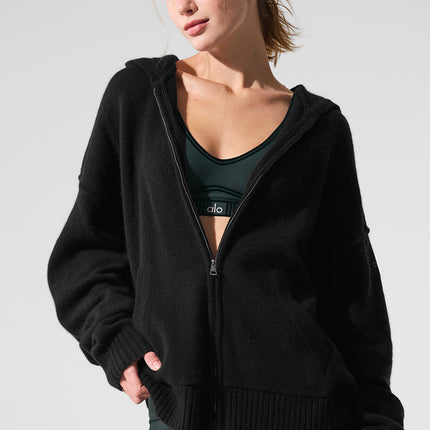 alo Women's New Class Cashmere Full Zip Hoodie - Black