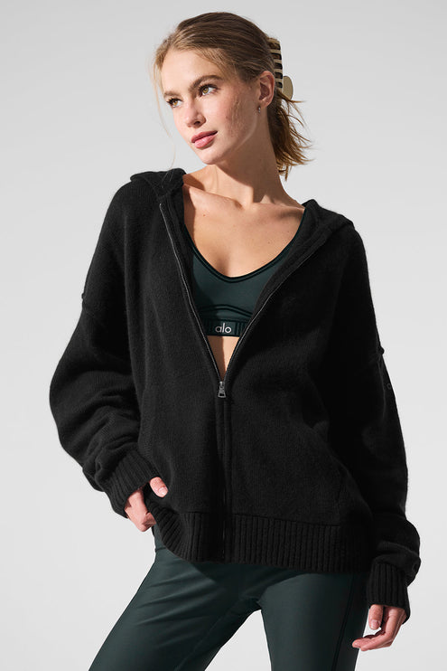 alo Women's New Class Cashmere Full Zip Hoodie - Black