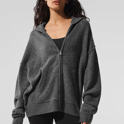 alo Women's New Class Cashmere Full Zip Hoodie - Platinum Grey