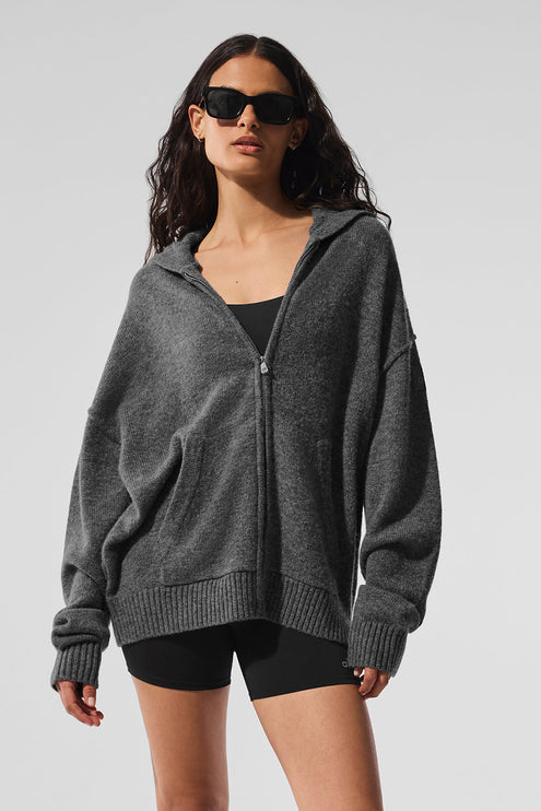 alo Women's New Class Cashmere Full Zip Hoodie - Platinum Grey