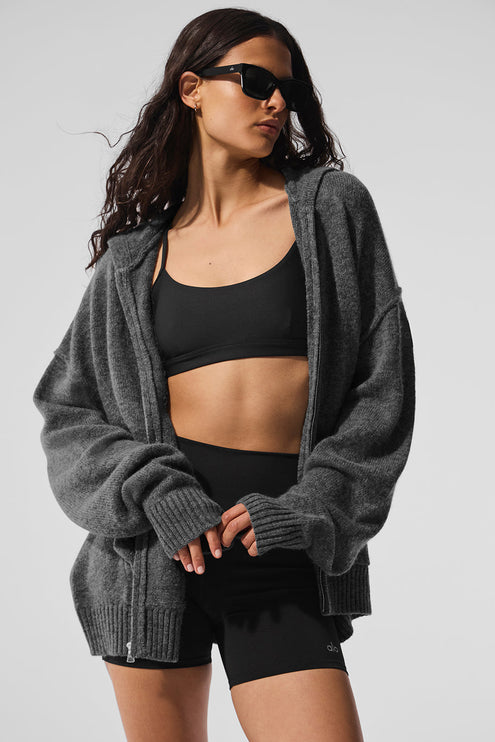 alo Women's New Class Cashmere Full Zip Hoodie - Platinum Grey