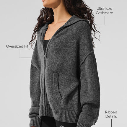 alo Women's New Class Cashmere Full Zip Hoodie - Platinum Grey