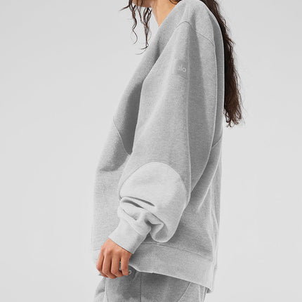 alo Women's Make Waves Crew Neck Pullover - Athletic Heather Grey Tonal