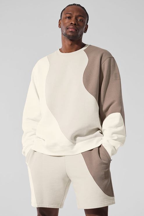 alo Men's Make Waves Crew Neck Pullover - Ivory/Bone/Gravel