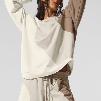 alo Women's Make Waves Crew Neck Pullover - Ivory/Bone/Gravel