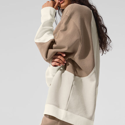 alo Women's Make Waves Crew Neck Pullover - Ivory/Bone/Gravel
