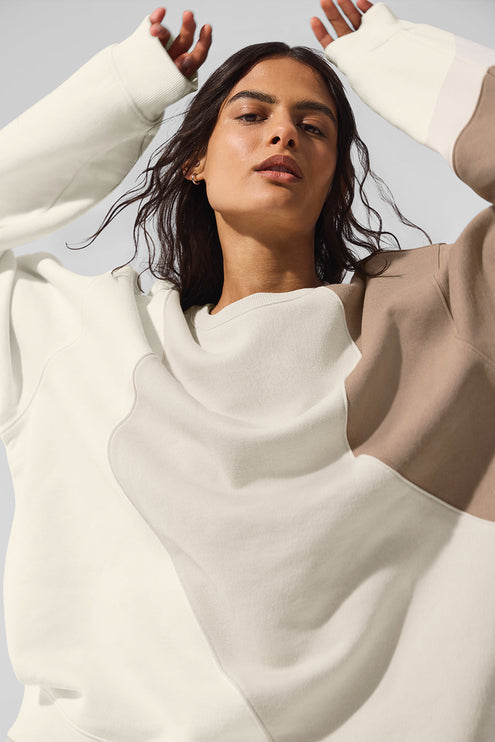 alo Women's Make Waves Crew Neck Pullover - Ivory/Bone/Gravel