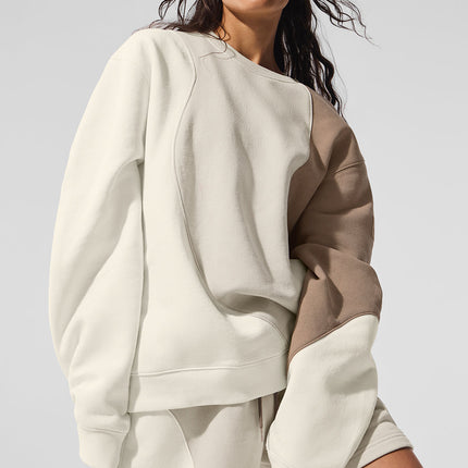 alo Women's Make Waves Crew Neck Pullover - Ivory/Bone/Gravel