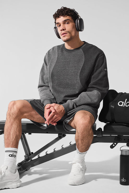 alo Men's Make Waves Crew Neck Pullover - Dark Heather Grey Tonal