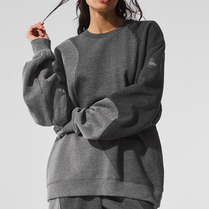 alo Women's Make Waves Crew Neck Pullover - Dark Heather Grey Tonal