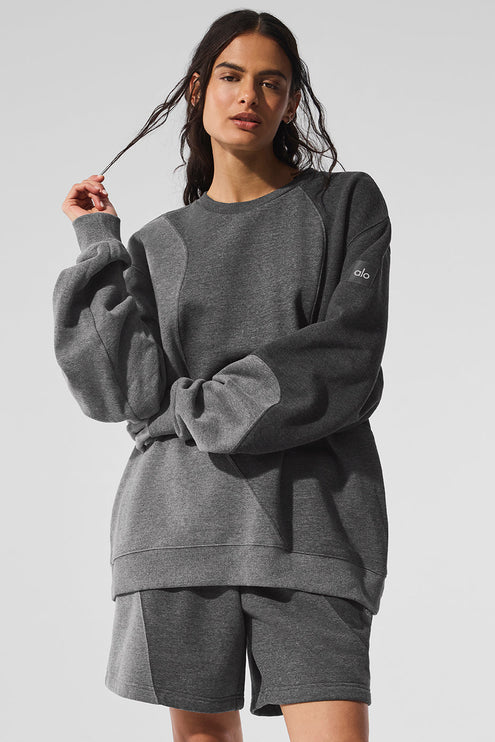 alo Women's Make Waves Crew Neck Pullover - Dark Heather Grey Tonal