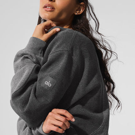 alo Women's Make Waves Crew Neck Pullover - Dark Heather Grey Tonal