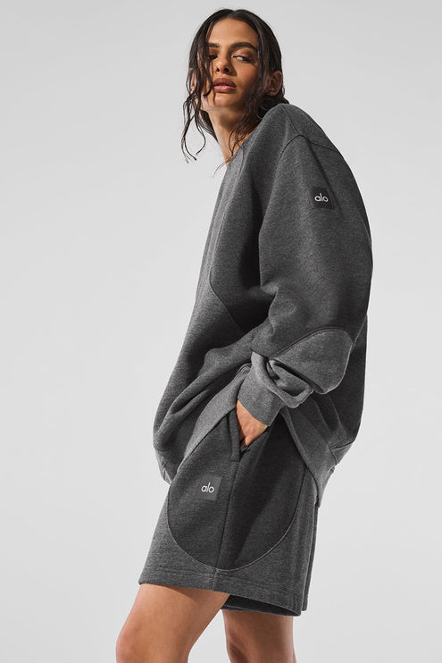 alo Women's Make Waves Crew Neck Pullover - Dark Heather Grey Tonal