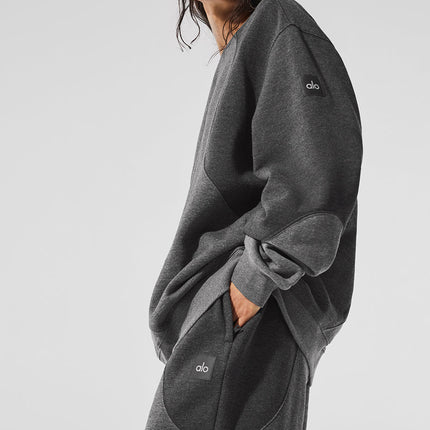 alo Women's Make Waves Crew Neck Pullover - Dark Heather Grey Tonal