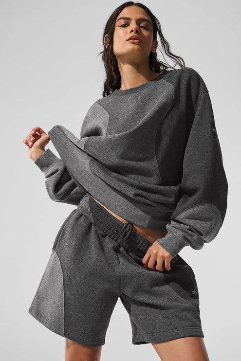 alo Women's Make Waves Crew Neck Pullover - Dark Heather Grey Tonal